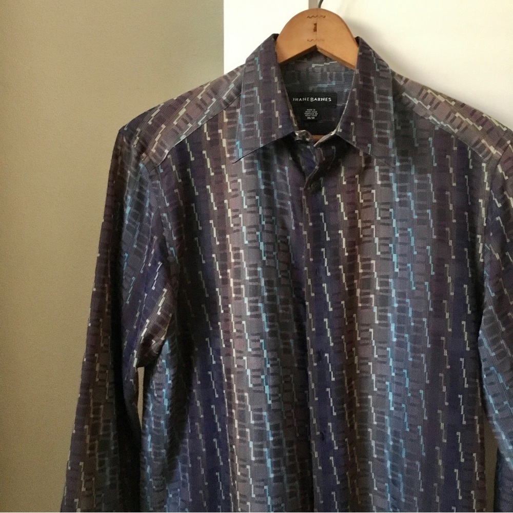 Jhane Barnes Designer Blue Purple Abstract “Confetti” Woven Party Dress Shirt
